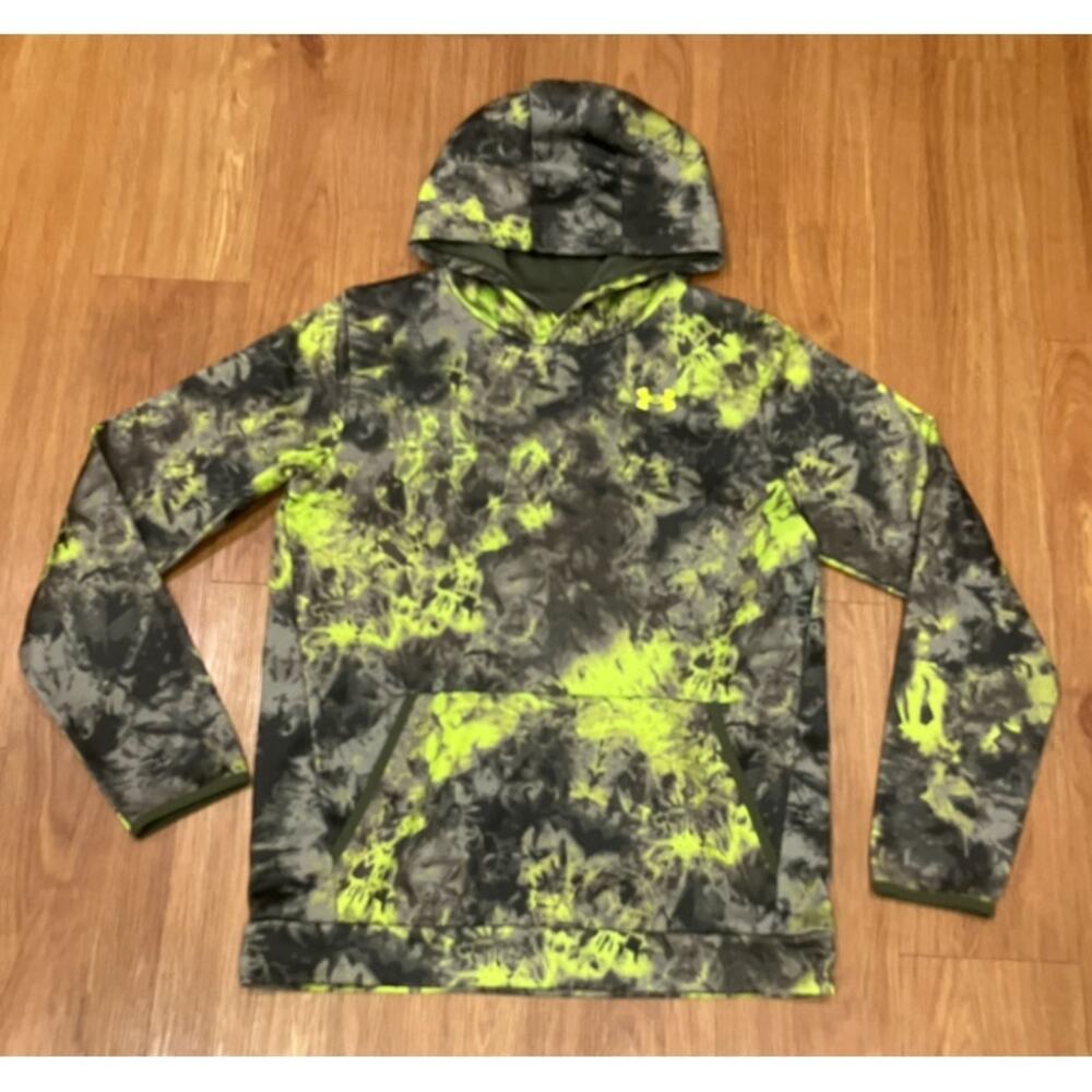 Under Armour Long Sleeve Hooded Shirt Colorful Front Pocket Camouflage Size YXL